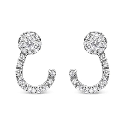 14k White Gold 1.00 Cttw Round-cut Diamond Curved Cluster Drop Stud Earrings (g-h Color Si1-si2 Clarity) - Fine Jewelry