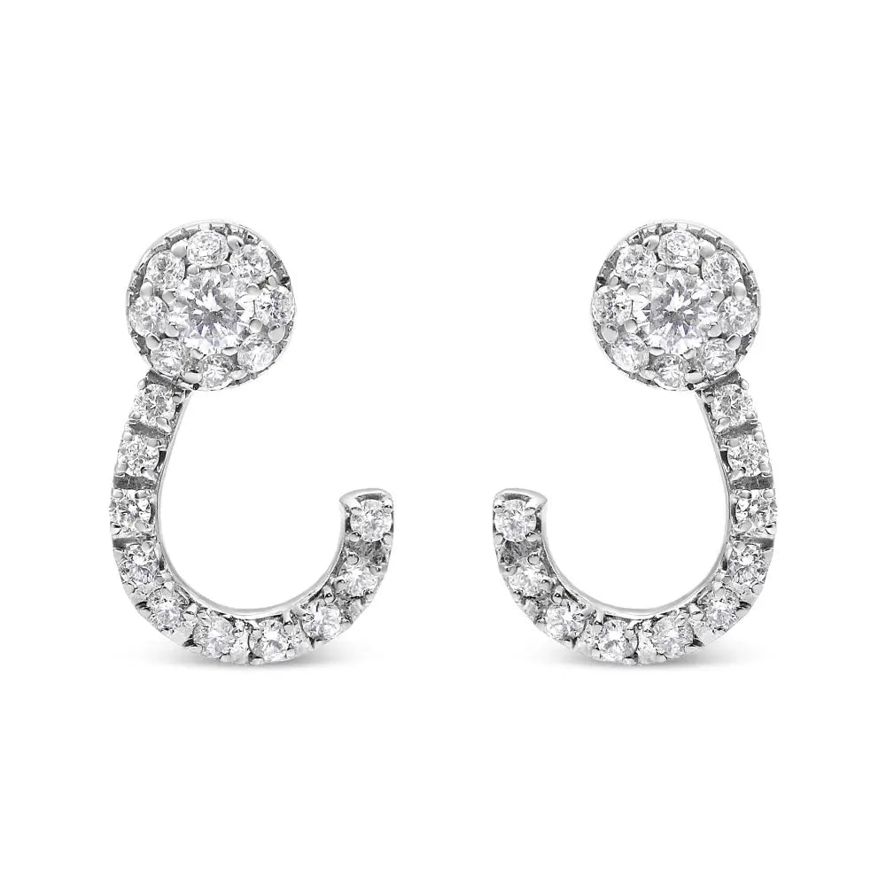 14k White Gold 1.00 Cttw Round-cut Diamond Curved Cluster Drop Stud Earrings (g-h Color Si1-si2 Clarity) - Fine Jewelry