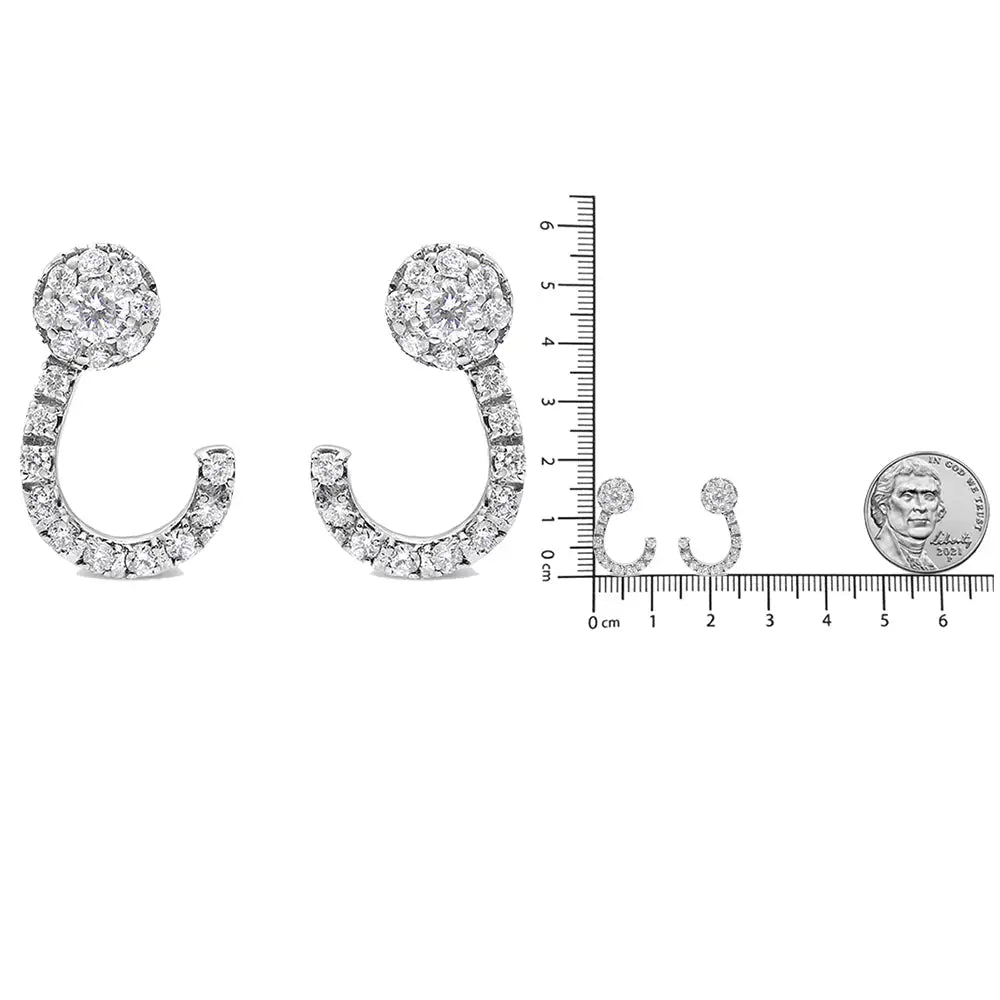 14k White Gold 1.00 Cttw Round-cut Diamond Curved Cluster Drop Stud Earrings (g-h Color Si1-si2 Clarity) - Fine Jewelry