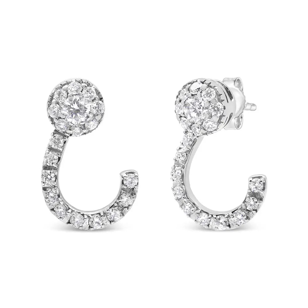 14k White Gold 1.00 Cttw Round-cut Diamond Curved Cluster Drop Stud Earrings (g-h Color Si1-si2 Clarity) - Fine Jewelry