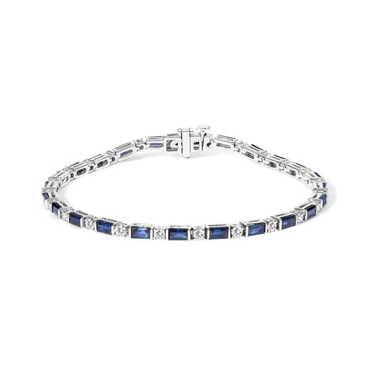 14k White Gold 1 1/10 Cttw Diamond and Blue Sapphire Alternating Link Tennis Bracelet (i-j Color Si2-i1 Clarity)