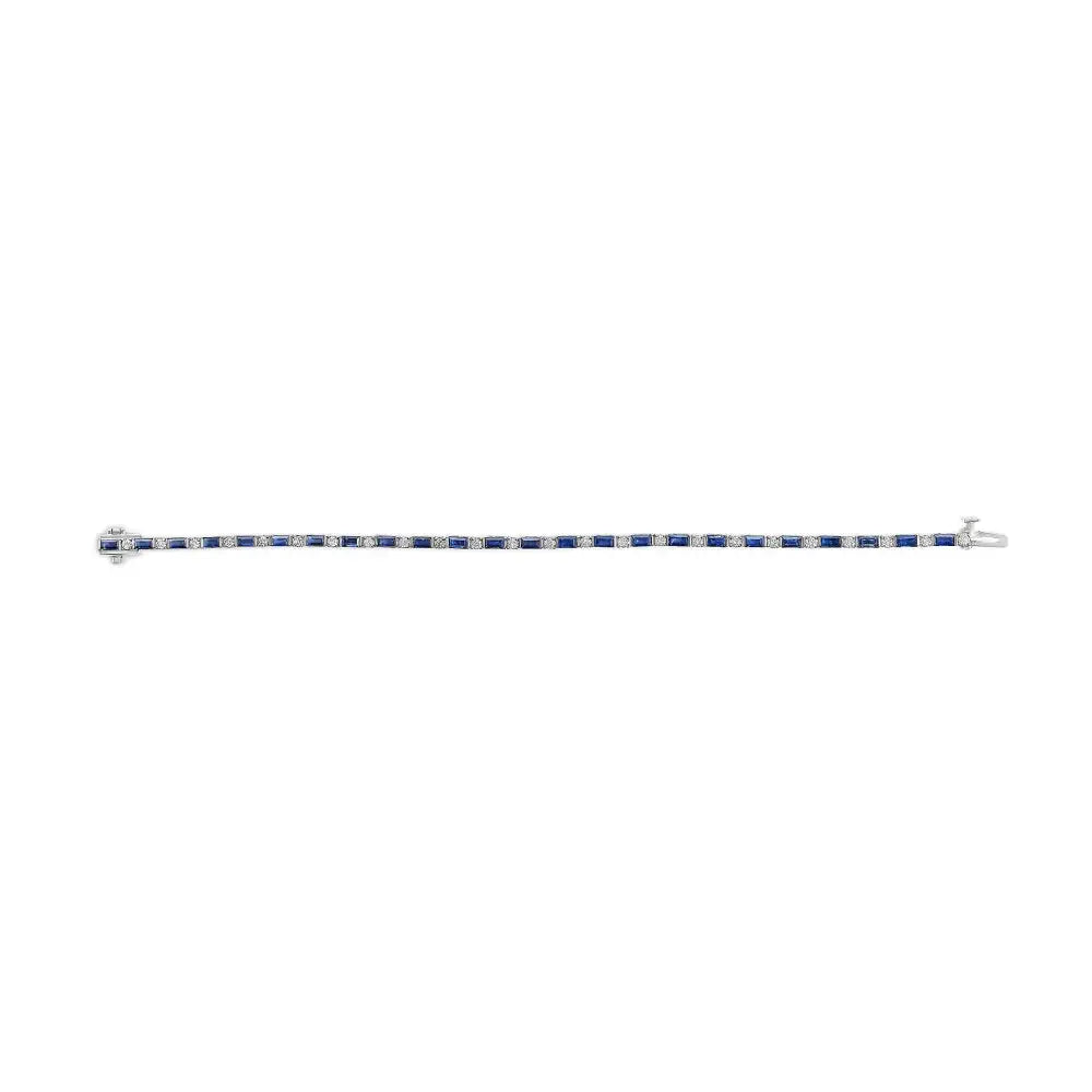 14k White Gold 1 1/10 Cttw Diamond and Blue Sapphire Alternating Link Tennis Bracelet (i-j Color Si2-i1 Clarity)