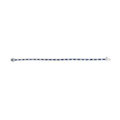 14k White Gold 1 1/10 Cttw Diamond and Blue Sapphire Alternating Link Tennis Bracelet (i-j Color Si2-i1 Clarity)