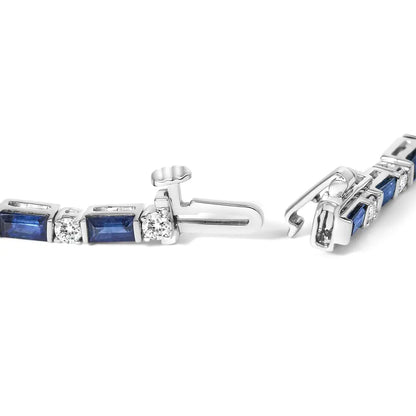 14k White Gold 1 1/10 Cttw Diamond and Blue Sapphire Alternating Link Tennis Bracelet (i-j Color Si2-i1 Clarity)