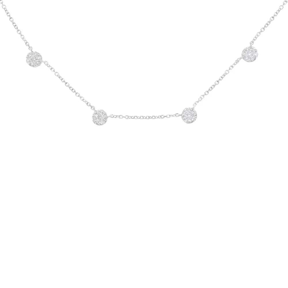 14k White Gold 1 1/10 Cttw Diamond Floral Cluster 4 Station Adjustable 16-18 Inch Necklace (h-i Color Si2-i1 Clarity)