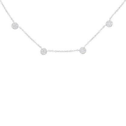 14k White Gold 1 1/10 Cttw Diamond Floral Cluster 4 Station Adjustable 16-18 Inch Necklace (h-i Color Si2-i1 Clarity)