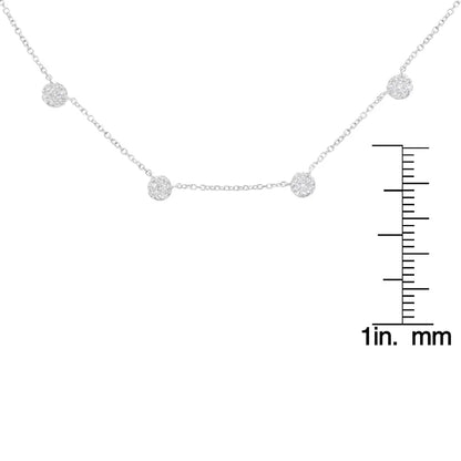 14k White Gold 1 1/10 Cttw Diamond Floral Cluster 4 Station Adjustable 16-18 Inch Necklace (h-i Color Si2-i1 Clarity)