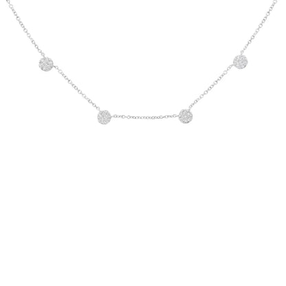 14k White Gold 1 1/10 Cttw Diamond Floral Cluster 4 Station Adjustable 16-18 Inch Necklace (h-i Color Si2-i1 Clarity)