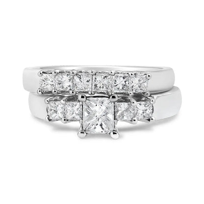 14k White Gold 1 1/2 Cttw 5 Stone Princess Diamond Engagement Wedding Ring Set (h-i Color Si2-i1 Clarity) - Fine