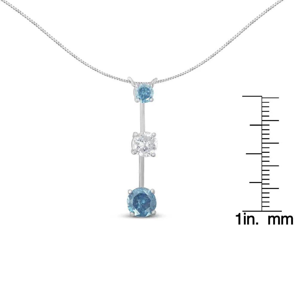 14k White Gold 1 1/2 Cttw and Treated Blue Diamond Pendant Necklace (h-i I1-i2) - Fine Jewelry us Direct