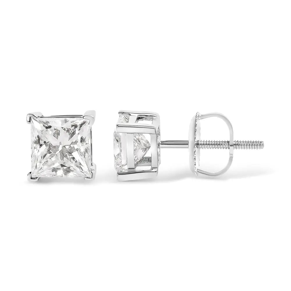 14k White Gold 1 1/2 Cttw Clarity Enhanced Princess Cut Diamond Solitaire Stud Earrings (i-j Color I1-i2 Clarity)