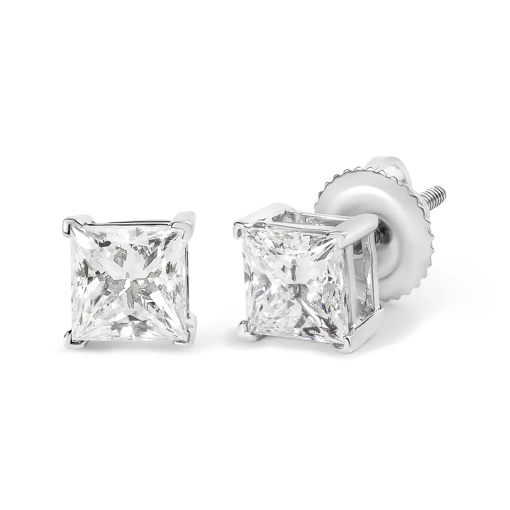 14k White Gold 1 1/2 Cttw Clarity Enhanced Princess Cut Diamond Solitaire Stud Earrings (i-j Color I1-i2 Clarity)