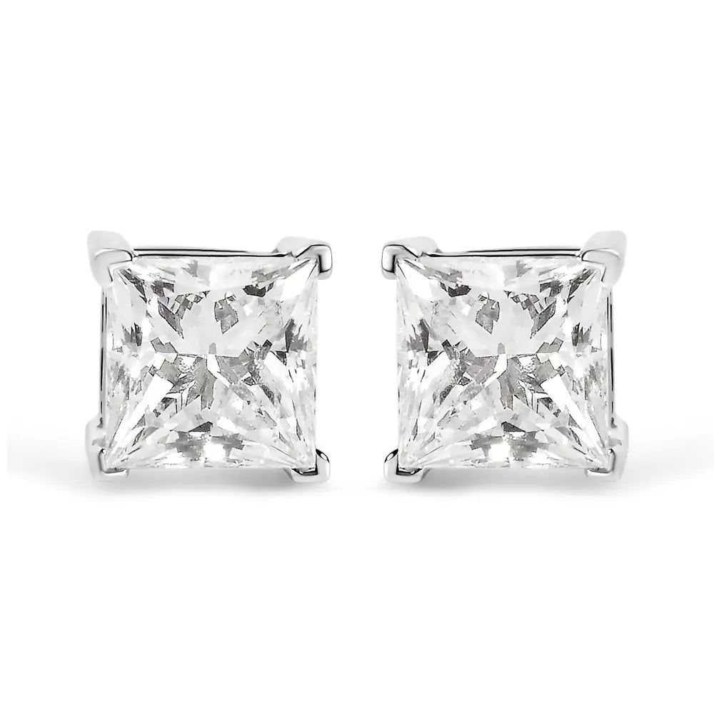 14k White Gold 1 1/2 Cttw Clarity Enhanced Princess Cut Diamond Solitaire Stud Earrings (i-j Color I1-i2 Clarity)