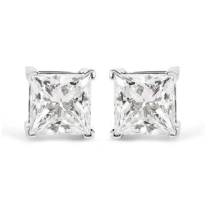 14k White Gold 1 1/2 Cttw Clarity Enhanced Princess Cut Diamond Solitaire Stud Earrings (i-j Color I1-i2 Clarity)