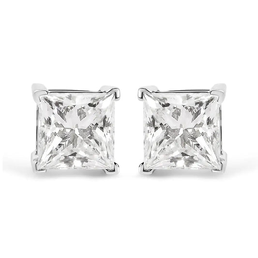 14k White Gold 1 1/2 Cttw Clarity Enhanced Princess Cut Diamond Solitaire Stud Earrings (i-j Color I1-i2 Clarity)