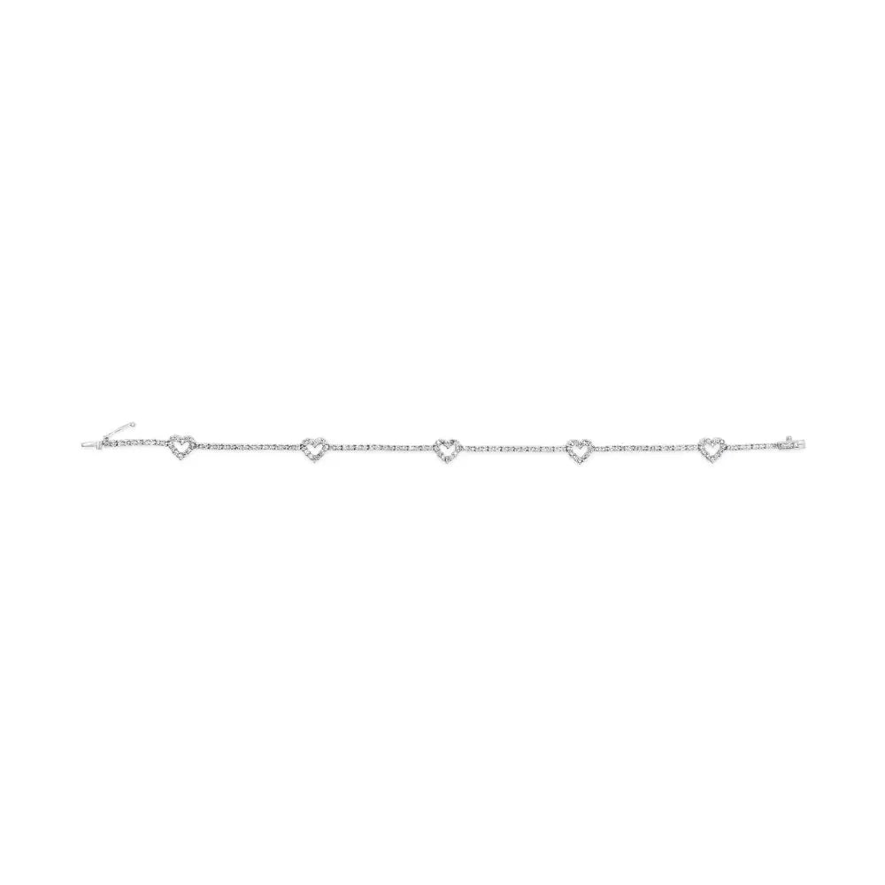 14k White Gold 1 1/2 Cttw Diamond Heart Station Strand Bracelet (h-i Color I1-i2 Clarity) - 7.5 Inches - Fine Jewelry