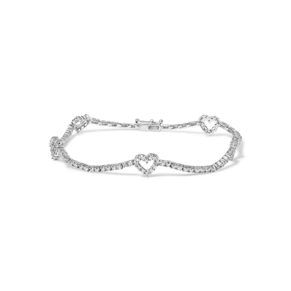 14k White Gold 1 1/2 Cttw Diamond Heart Station Strand Bracelet (h-i Color I1-i2 Clarity) - 7.5 Inches - Fine Jewelry