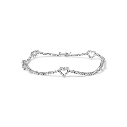 14k White Gold 1 1/2 Cttw Diamond Heart Station Strand Bracelet (h-i Color I1-i2 Clarity) - 7.5 Inches - Fine Jewelry