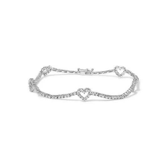 14k White Gold 1 1/2 Cttw Diamond Heart Station Strand Bracelet (h-i Color I1-i2 Clarity) - 7.5 Inches - Fine Jewelry