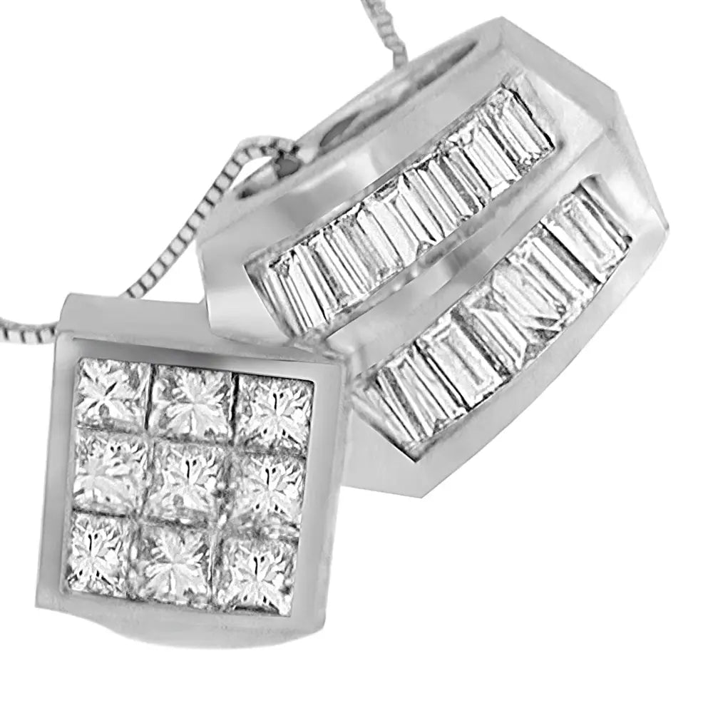 14k White Gold 1 1/2 Cttw Princess and Baguette Cut Diamond Multi-shape Pendant Necklace (g-h Vs1-vs2) - Fine Jewelry