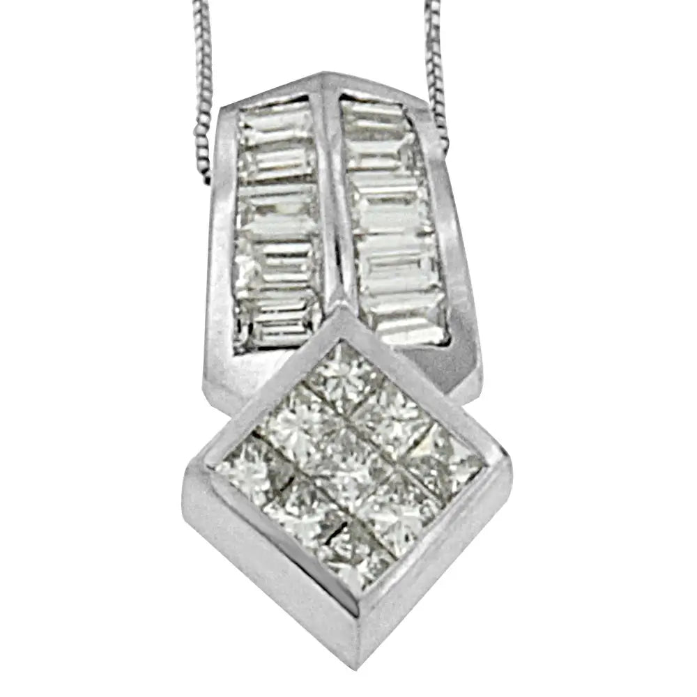 14k White Gold 1 1/2 Cttw Princess and Baguette Cut Diamond Multi-shape Pendant Necklace (g-h Vs1-vs2) - Fine Jewelry