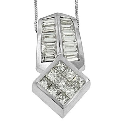 14k White Gold 1 1/2 Cttw Princess and Baguette Cut Diamond Multi-shape Pendant Necklace (g-h Vs1-vs2) - Fine Jewelry