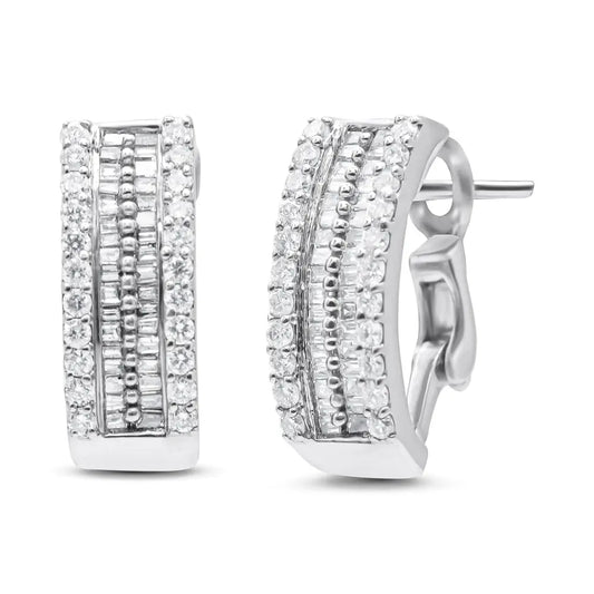 14k White Gold 1 1/2 Cttw Round and Baguette Cut Diamond Earrings (h-i Si2-i1) - Fine Jewelry us Direct