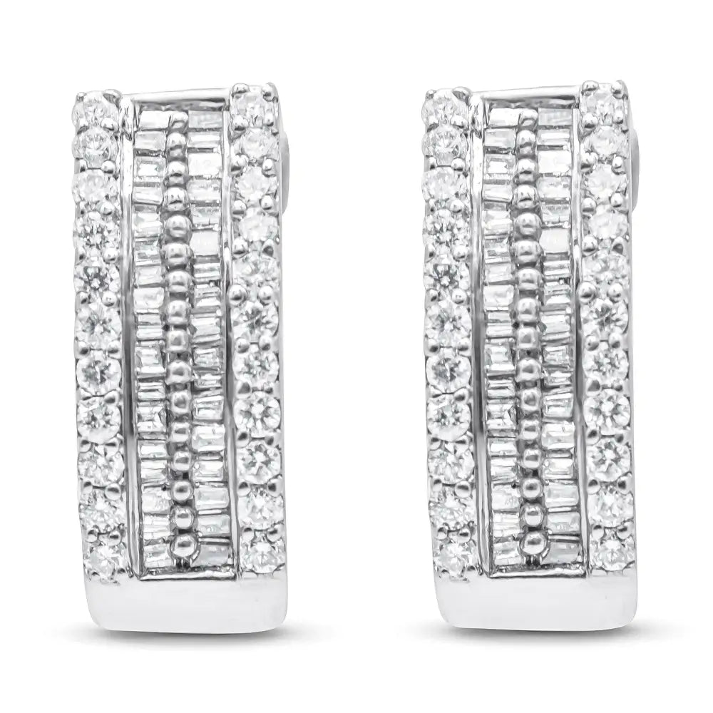 14k White Gold 1 1/2 Cttw Round and Baguette Cut Diamond Earrings (h-i Si2-i1) - Fine Jewelry us Direct