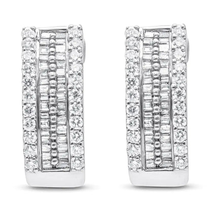 14k White Gold 1 1/2 Cttw Round and Baguette Cut Diamond Earrings (h-i Si2-i1) - Fine Jewelry us Direct