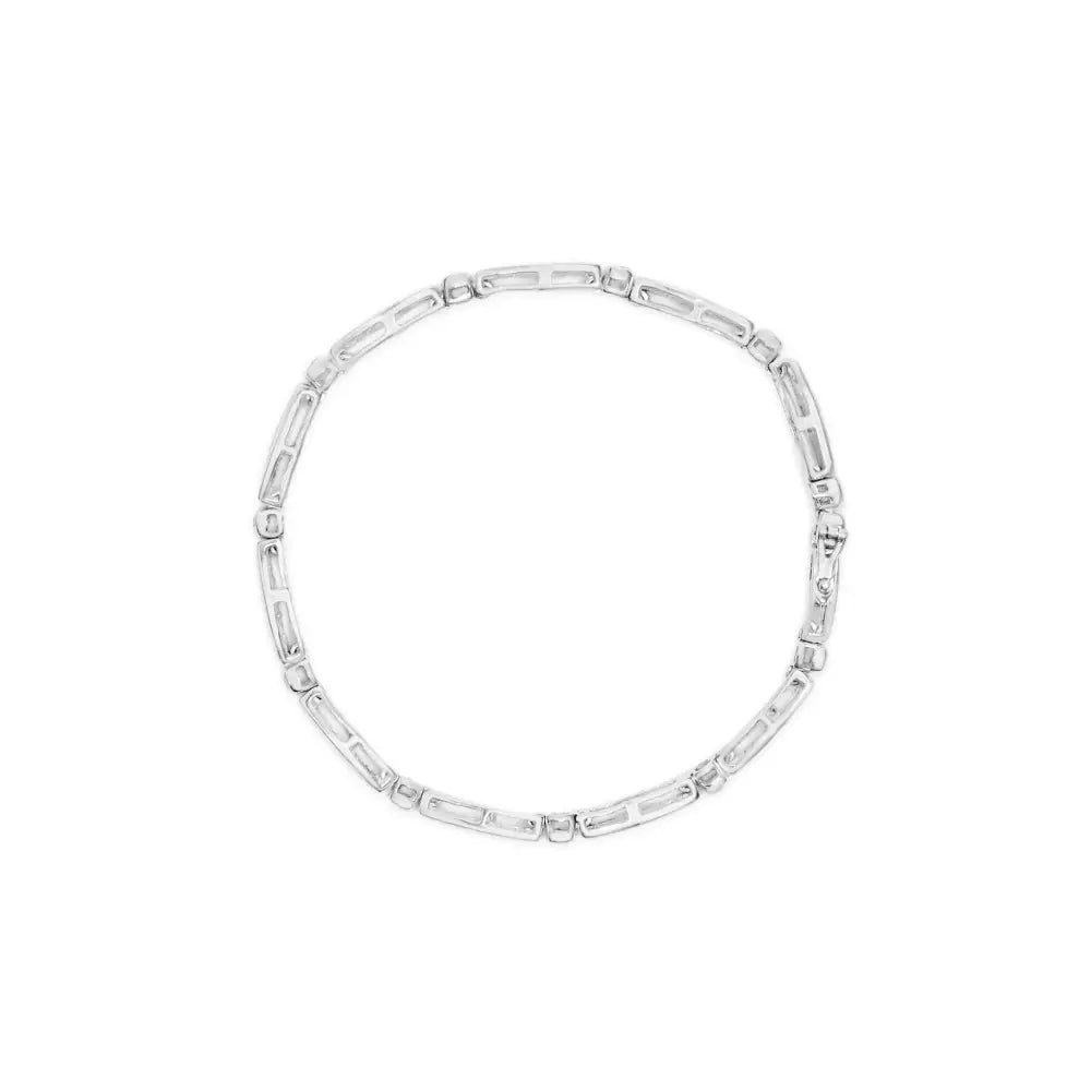 14k White Gold 1-1/2 Cttw Round Brilliant-cut & Baguette Cut Diamond Bezel and Tapered Link 7’’ Tennis Bracelet