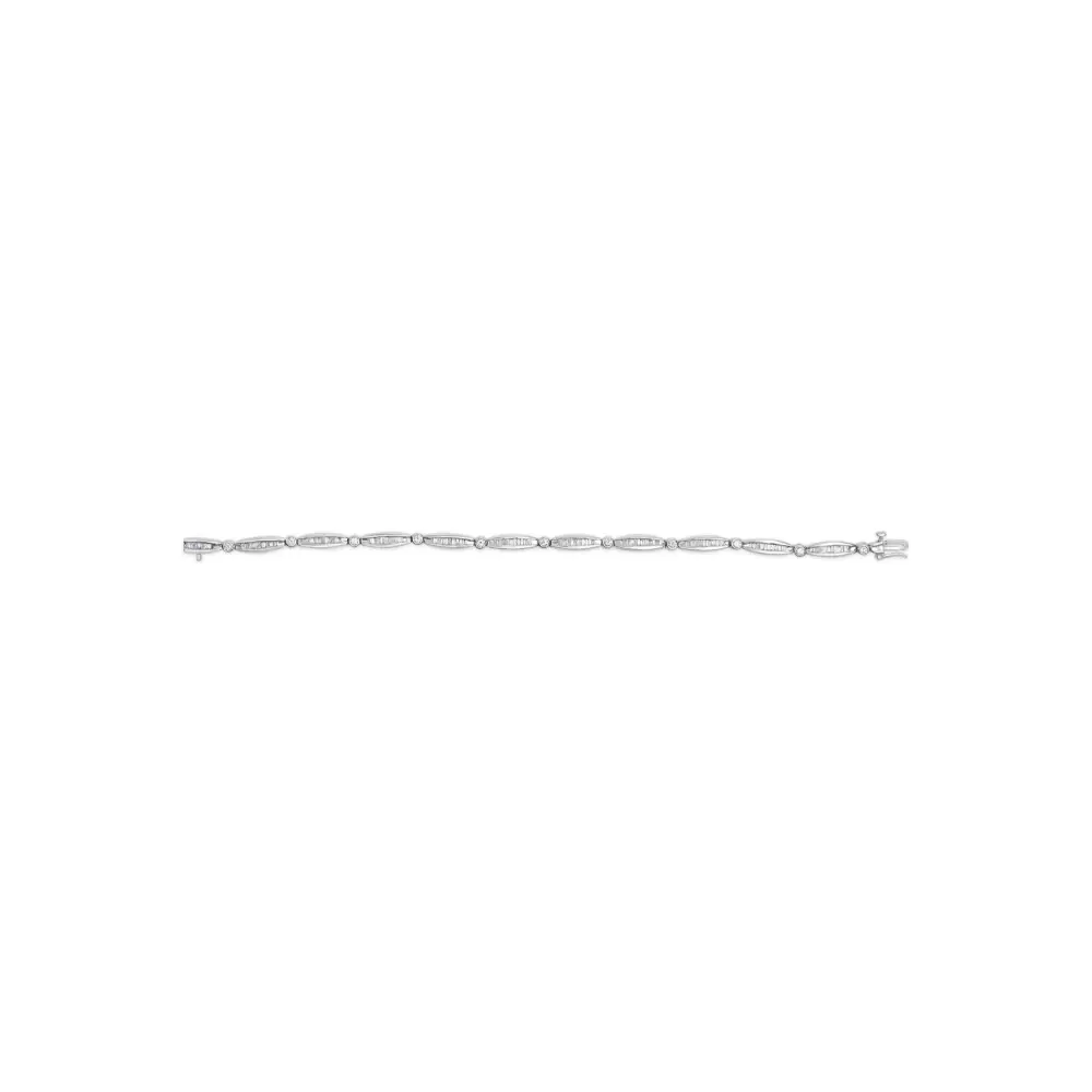 14k White Gold 1-1/2 Cttw Round Brilliant-cut & Baguette Cut Diamond Bezel and Tapered Link 7’’ Tennis Bracelet