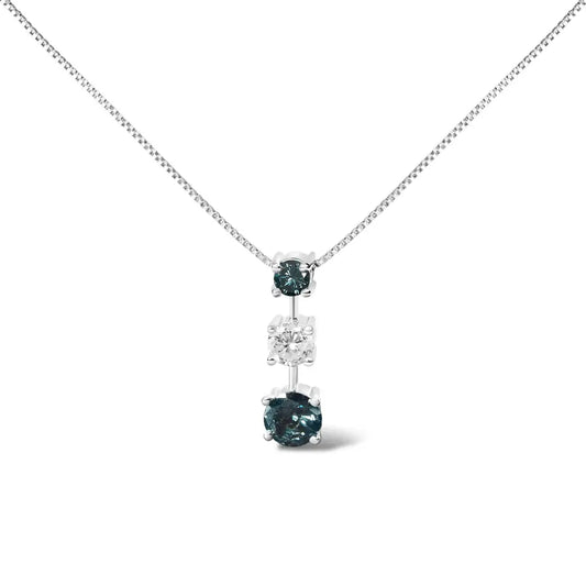 14k White Gold 1 1/2 Cttw Treated Blue and Diamond 3-stone 18’’ Pendant Necklace (blue/h-i Color I1-i2 Clarity)