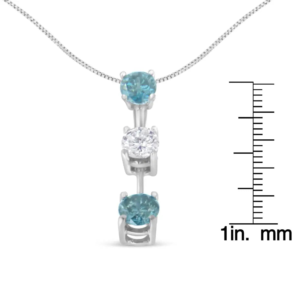 14k White Gold 1 1/3 Cttw and Treated Blue Diamond Pendant Necklace (h-i Si2-i1) - Fine Jewelry us Direct