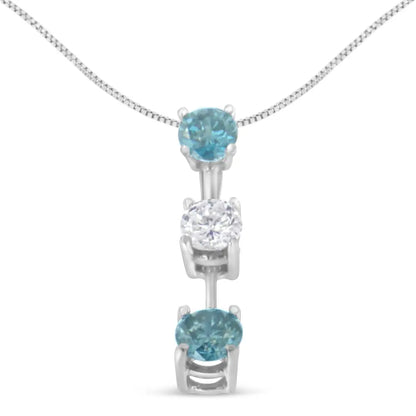 14k White Gold 1 1/3 Cttw and Treated Blue Diamond Pendant Necklace (h-i Si2-i1) - Fine Jewelry us Direct