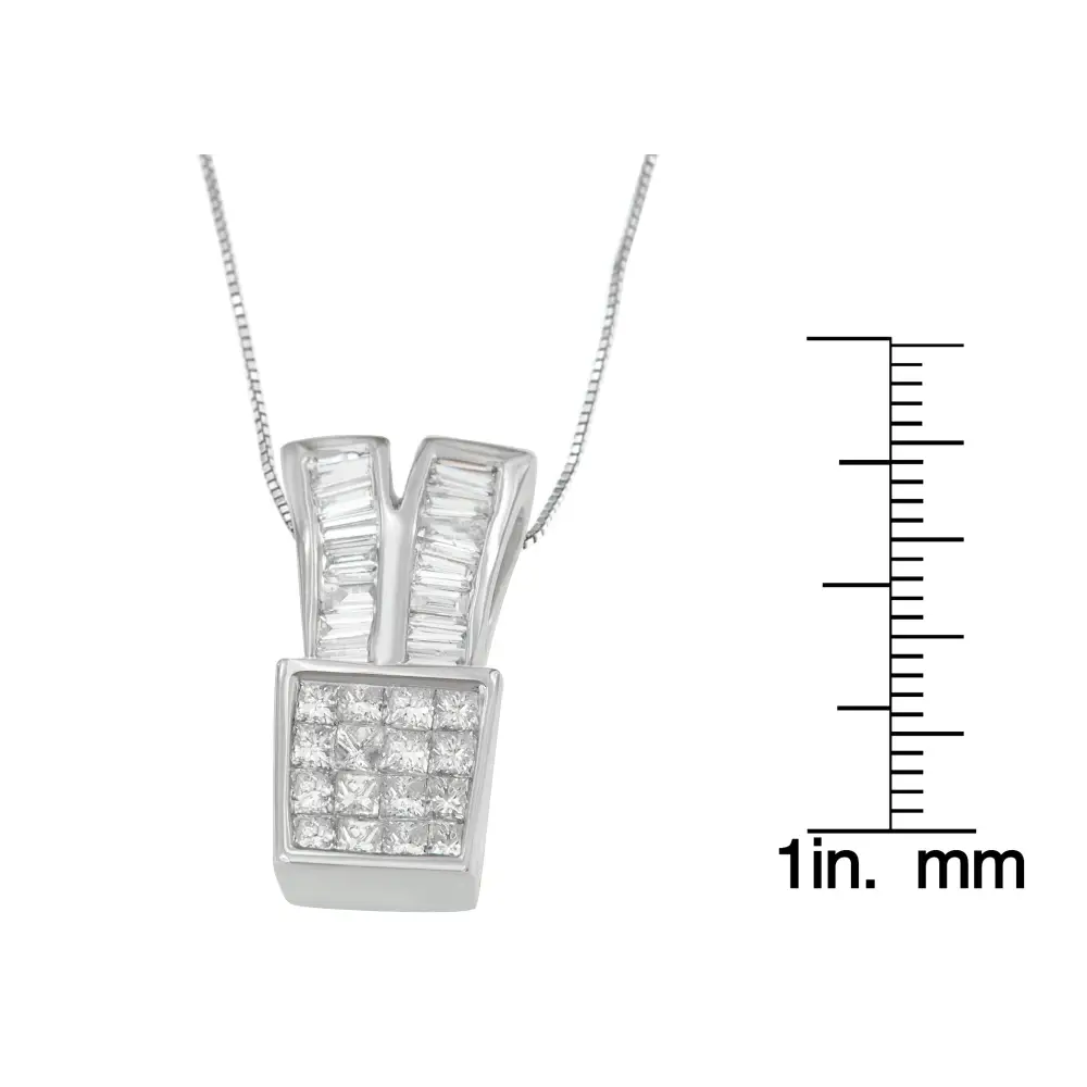 14k White Gold 1 1/3 Cttw Princess and Baguette Cut Diamond Sparkling Shapes Pendant Necklace (h-i Si1-si2) - Fine