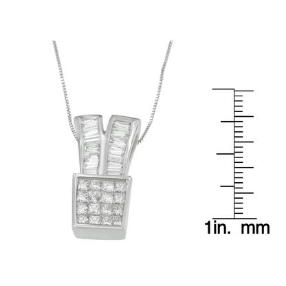 14k White Gold 1 1/3 Cttw Princess and Baguette Cut Diamond Sparkling Shapes Pendant Necklace (h-i Si1-si2) - Fine