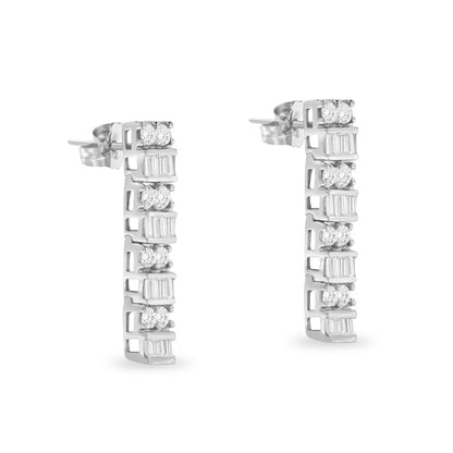 14k White Gold 1 1/3 Cttw Round and Baguette Cut Diamond Earrings (h-i Si2-i1) - Fine Jewelry us Direct