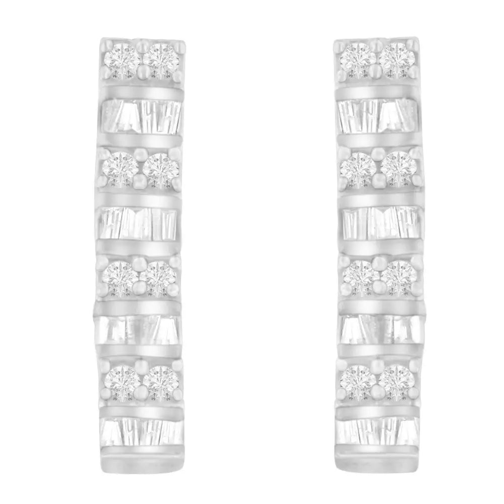 14k White Gold 1 1/3 Cttw Round and Baguette Cut Diamond Earrings (h-i Si2-i1) - Fine Jewelry us Direct