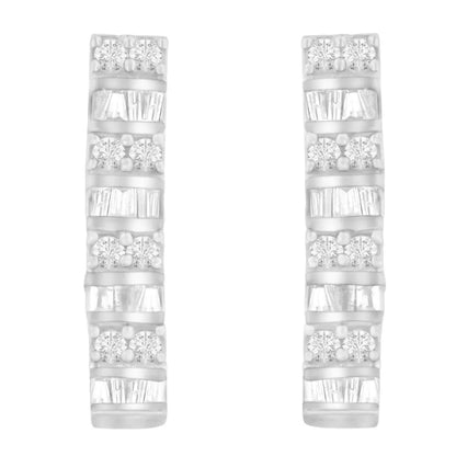 14k White Gold 1 1/3 Cttw Round and Baguette Cut Diamond Earrings (h-i Si2-i1) - Fine Jewelry us Direct