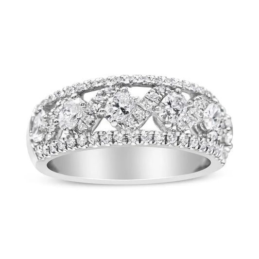 14k White Gold 1 1/4 Cttw Oval and Round Diamond Openwork Anniversary Ring (H-i Color I1-i2 Clarity) - Fine Jewelry