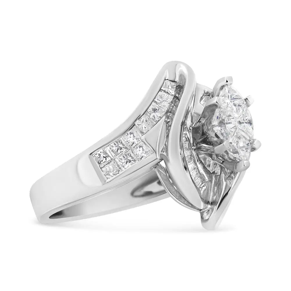 14k White Gold 1 1/4 Cttw Pie Baguette and Princess Cut Diamond Marquise Shape Engagement Cocktail Ring (h-i Color