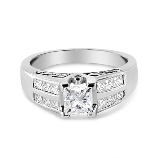 14k White Gold 1 1/4 Cttw Princess Cut Diamond Channel Set Engagement Ring (h-i Color Si1-si2 Clarity) - Fine Jewelry