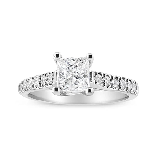 14k White Gold 1 1/5 Cttw 4-prong Set Princess Diamond Classic Engagement Ring (i1-i2 Color H-i Clarity) - Fine Jewelry