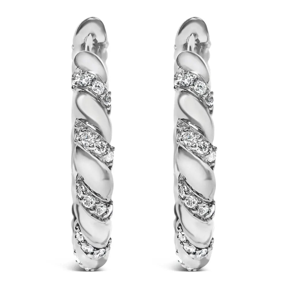 14k White Gold 1 1/5 Cttw Lab Grown Diamond Swirl Design 1’’ Inch Hoop Earrings (f-g Color Vs1-vs2 Clarity) - Fine