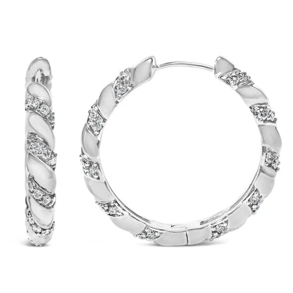 14k White Gold 1 1/5 Cttw Lab Grown Diamond Swirl Design 1’’ Inch Hoop Earrings (f-g Color Vs1-vs2 Clarity) - Fine