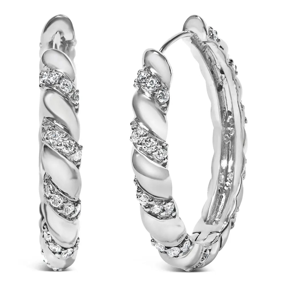 14k White Gold 1 1/5 Cttw Lab Grown Diamond Swirl Design 1’’ Inch Hoop Earrings (f-g Color Vs1-vs2 Clarity) - Fine