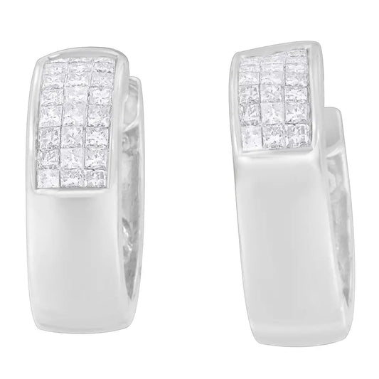 14k White Gold 1 1/8 Cttw Princess and Round Cut Diamond Huggie Earrings (h-i Vs1-vs2) - Fine Jewelry us Direct