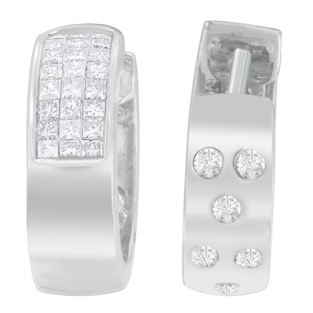 14k White Gold 1 1/8 Cttw Princess and Round Cut Diamond Huggie Earrings (h-i Vs1-vs2) - Fine Jewelry us Direct