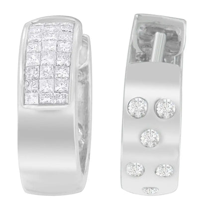 14k White Gold 1 1/8 Cttw Princess and Round Cut Diamond Huggie Earrings (h-i Vs1-vs2) - Fine Jewelry us Direct