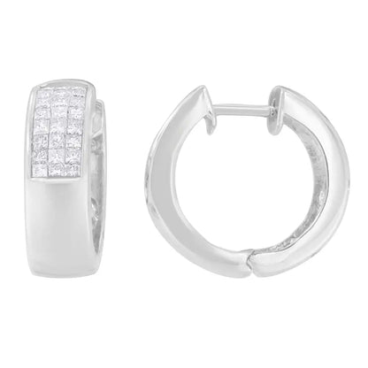 14k White Gold 1 1/8 Cttw Princess and Round Cut Diamond Huggie Earrings (h-i Vs1-vs2) - Fine Jewelry us Direct